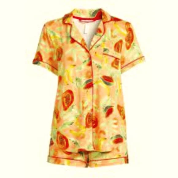 Joyspun "Peach Blossom" Notch Collar Short Sleeve Pajama Set ** SZ L - Picture 1 of 9